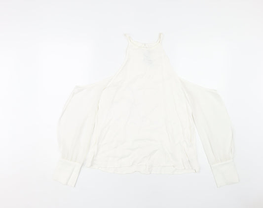 Zara Woman White Halter Blouse, M, Long Sleeve, Cold Shoulder