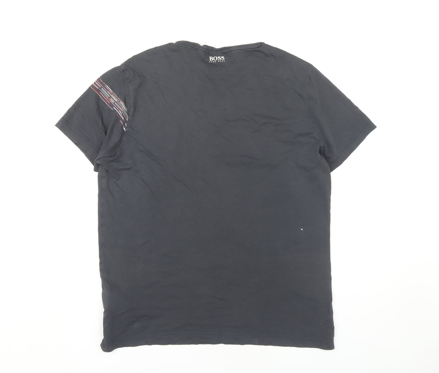 Boss Men's Black Graphic Print Crew Neck Tee, Medium