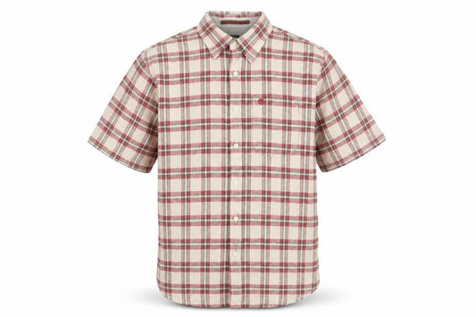 Timberland Men's Beige Plaid Shirt M Short Sleeve
