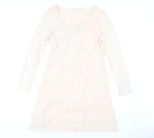 Cream Women's Ivory Lace Knee Length Shift Dress L