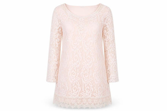 Cream Women's Ivory Lace Knee Length Shift Dress L