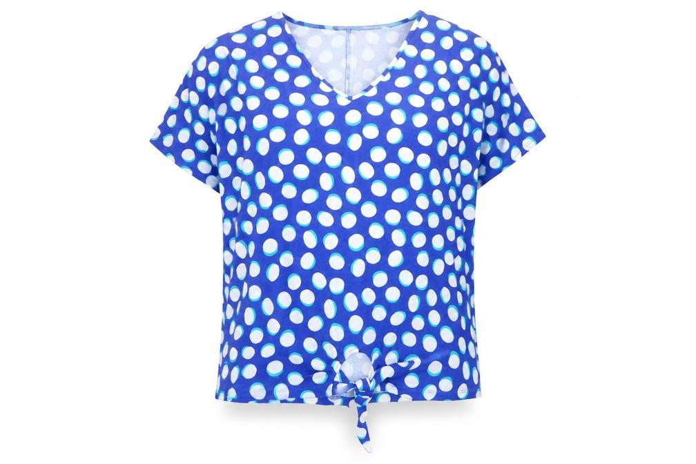 Roman Women's Blue Polka Dot V-Neck Blouse Size 12