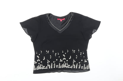 Jacques Vert Women's Black V-Neck Blouse, Size 12