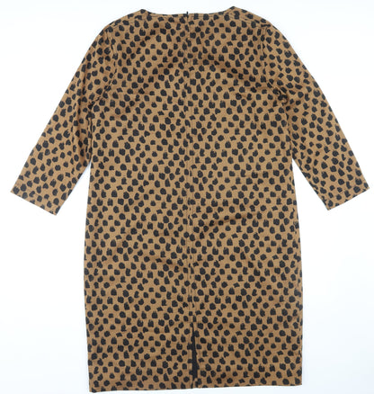 Back view of Jaeger Women's Brown Animal Print Shift Dress, size 14
