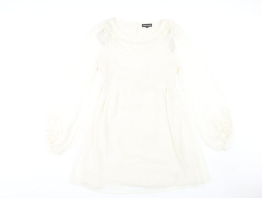 Warehouse Women's Ivory Long Sleeve Shift Dress 12