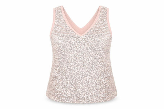 Front view of Kaleidoscope Women's Pink Sequin V-Neck Tank UK 18