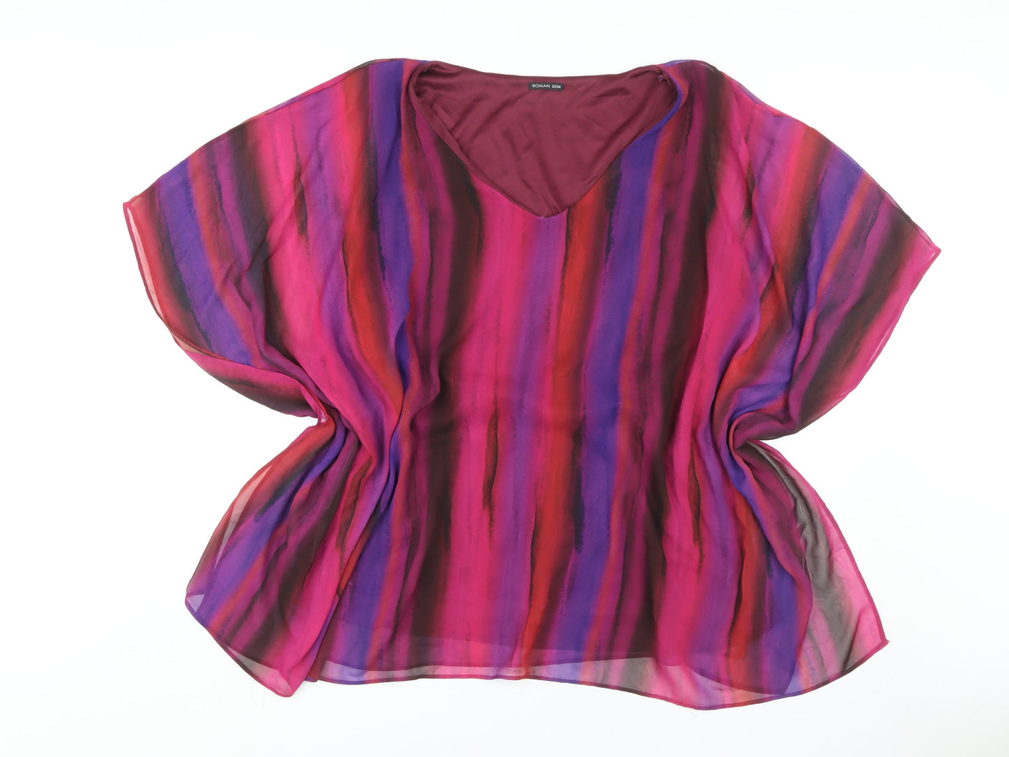 Roman Women's Plus Purple Striped Tunic Blouse Size 22
