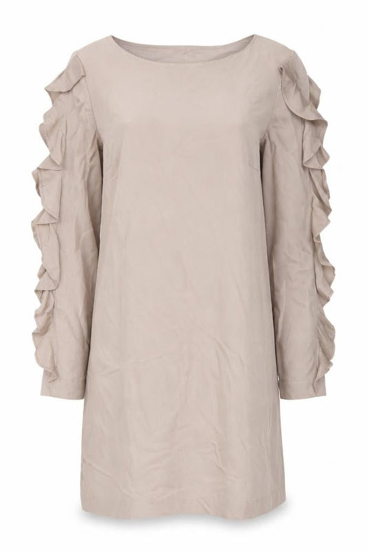 ST Studio Beige Long Sleeve Ruffle Dress Size 8