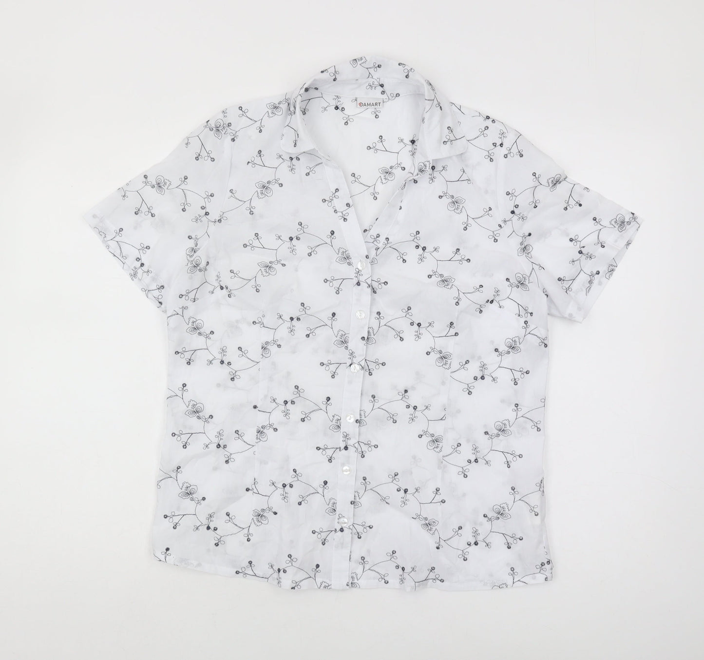Damart Women's White Floral Button-Up Shirt Size 12