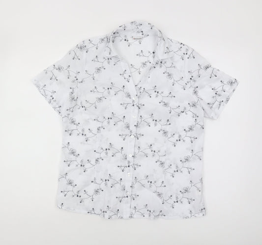 Damart Women's White Floral Button-Up Shirt Size 12