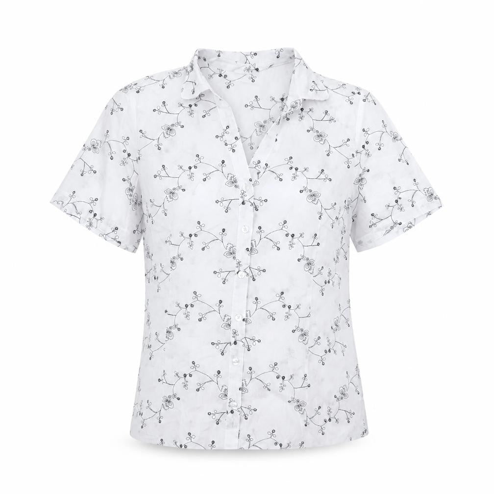 Damart Women's White Floral Button-Up Shirt Size 12