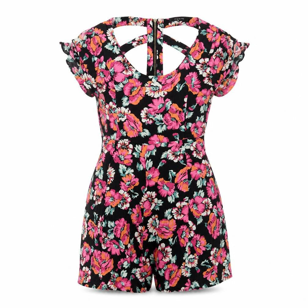 River Island Women's Black Floral Playsuit Size 8