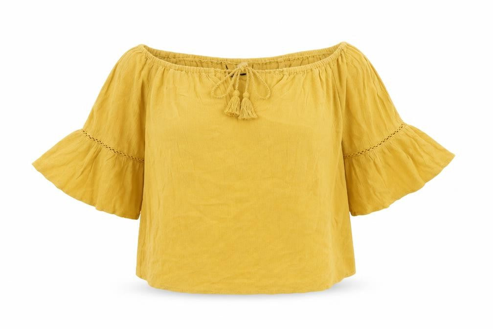 New Look Women's Yellow Off-Shoulder Peasant Blouse, Size 6