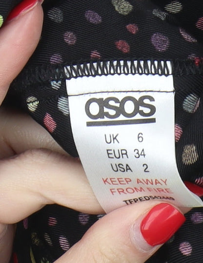 Brand and care label for ASOS Women's Multicoloured Polka Dot Dress, size 6