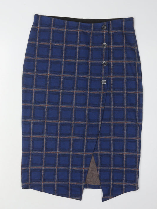 Saint Tropez Women's Blue Check Midi Skirt, S, Elegant Pencil Style
