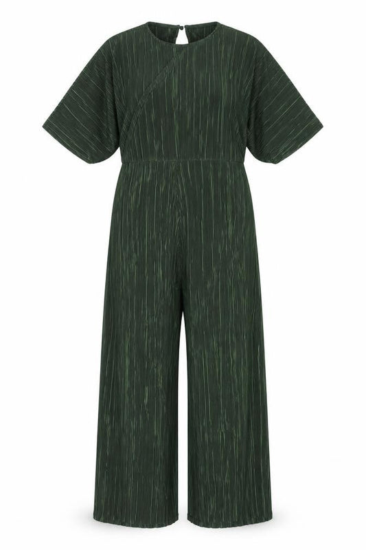 Front view of ASOS Women's Green Pleated Jumpsuit, size 8