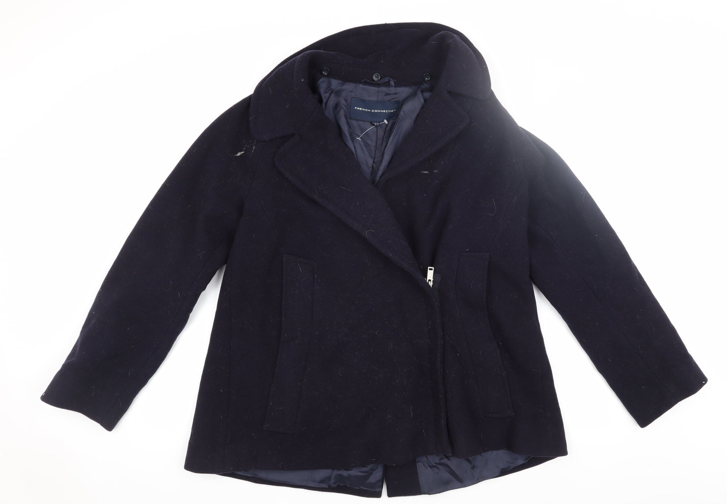 French Connection Women's Black Wool Pea Coat Size 8