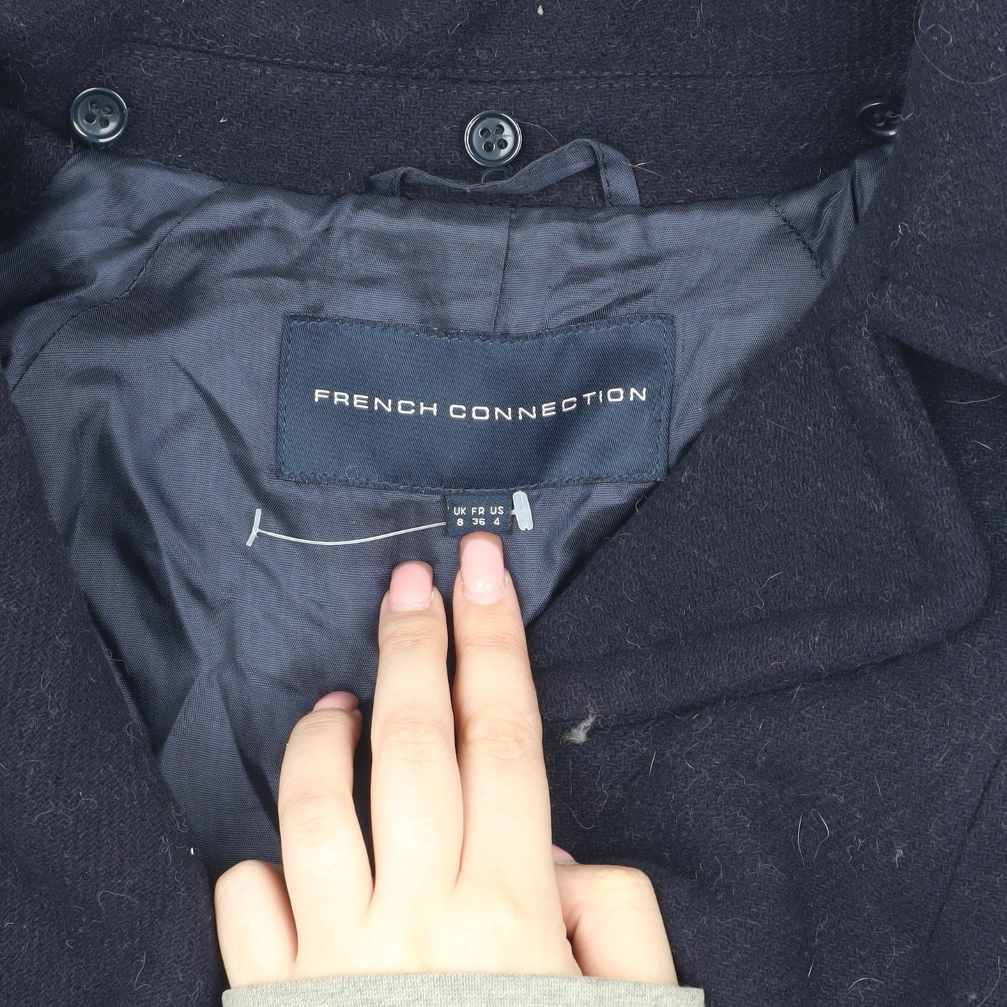 French Connection Women's Black Wool Pea Coat Size 8