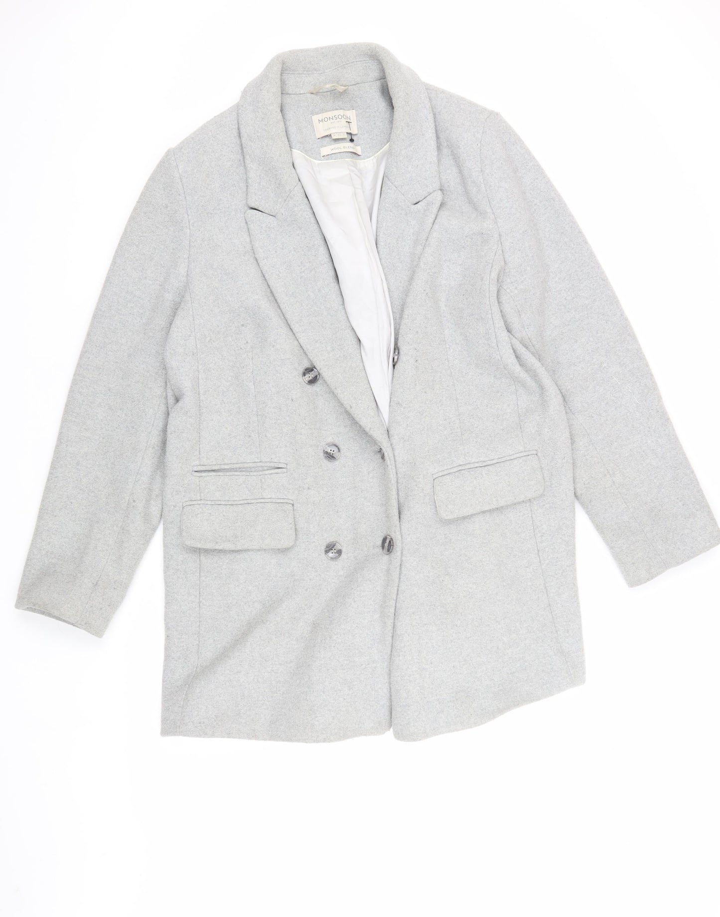 Monsoon Women's Grey Wool Blend Overcoat Size 16