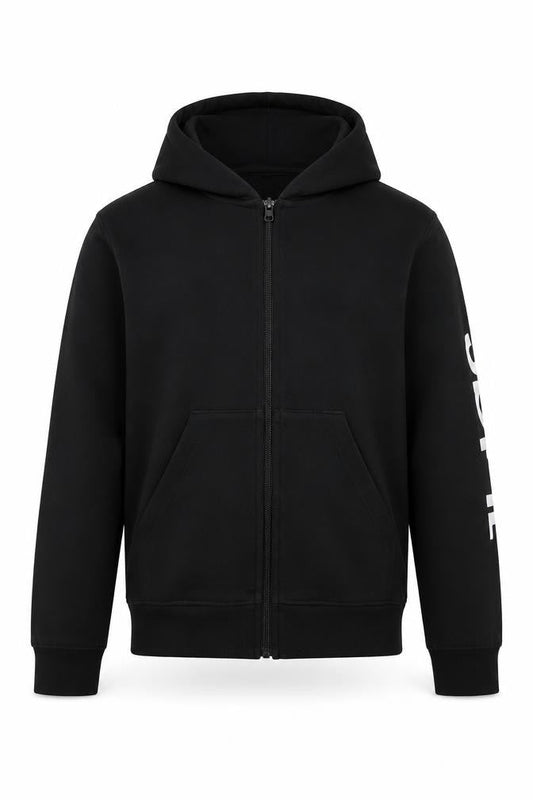 Front view of adidas boys’ black full zip hoodie, 9-10 years, hooded