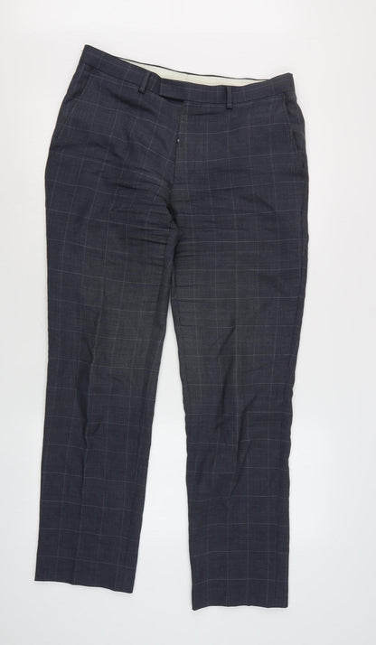 Marks & Spencer Men's Blue Check Trousers, Size 32