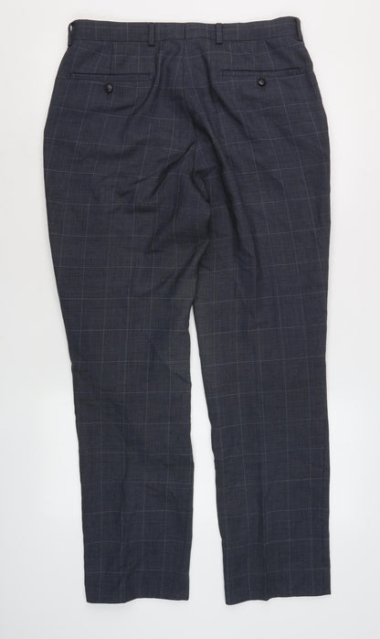 Marks & Spencer Men's Blue Check Trousers, Size 32