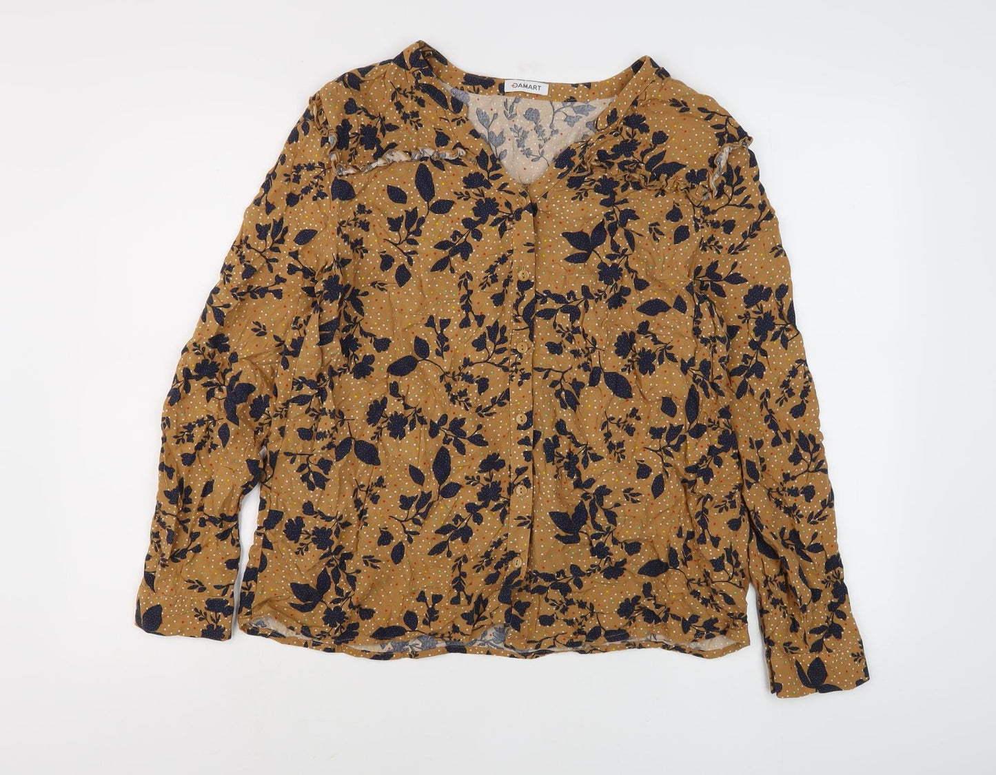 Damart Women's Brown Floral Long Sleeve Button-Up Shirt