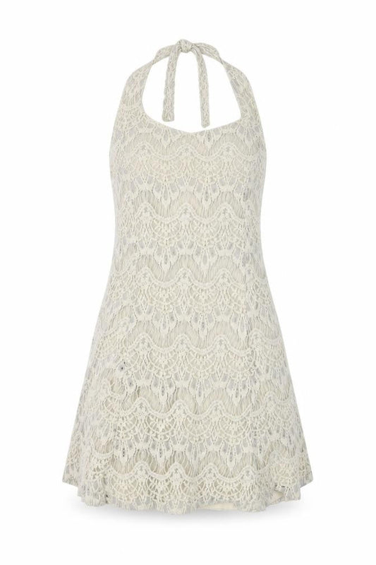 I Love H81 Women's Ivory Halter Lace Dress L