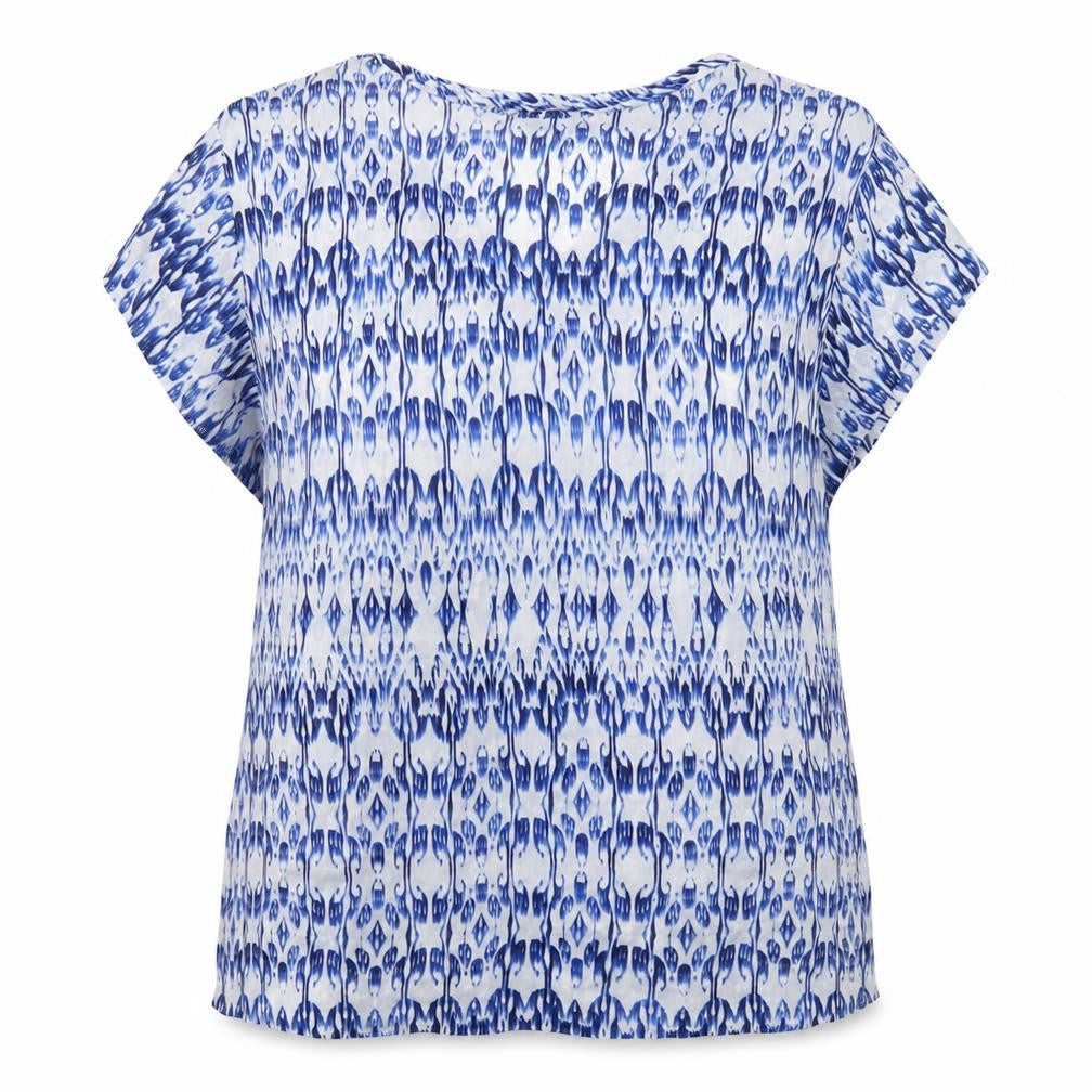 Massimo Dutti Women's Blue Geometric V-Neck Blouse Size 16