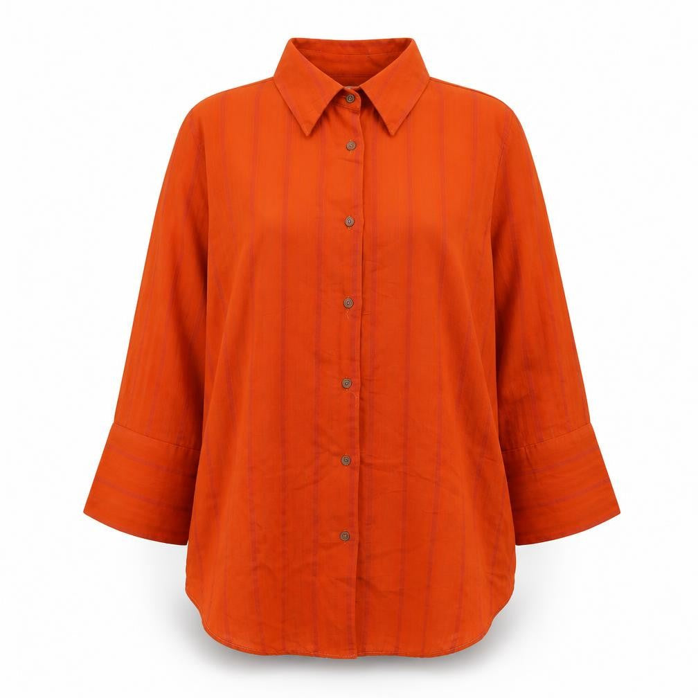 Zara Womens Orange Button-Up Collared Shirt Size 12