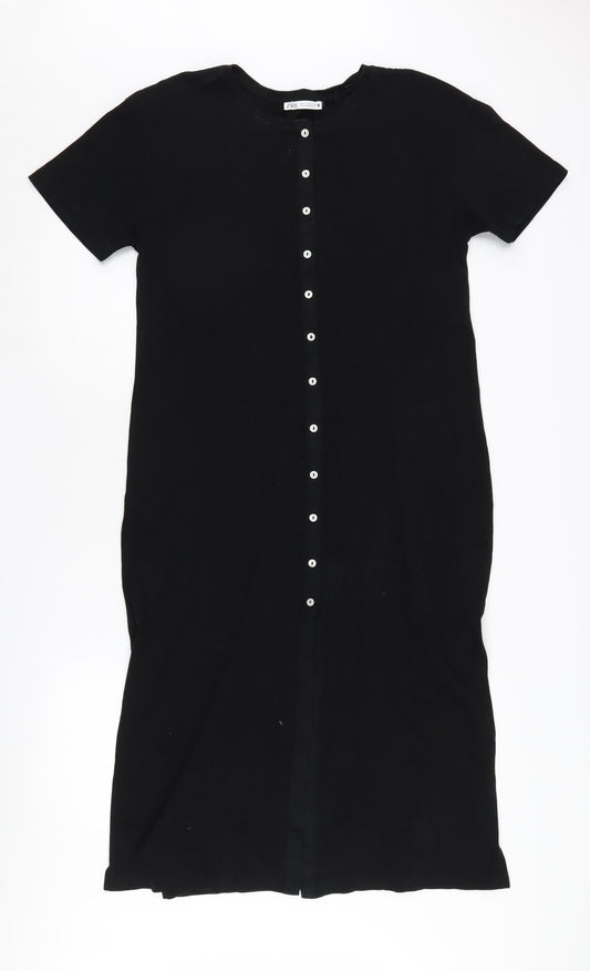 Zara Women's Black Midi Shirt Dress - Size S