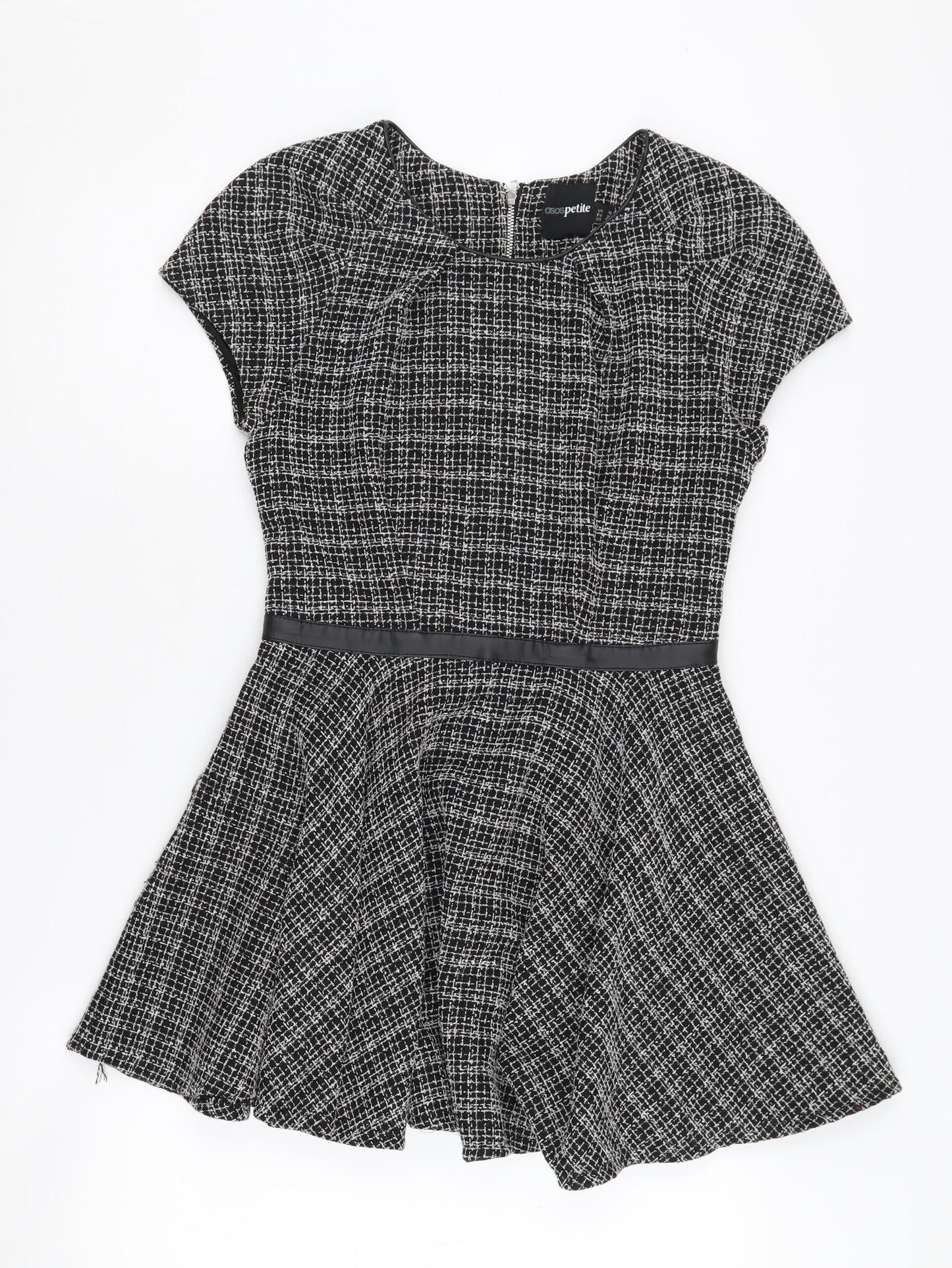 ASOS Petite Women's Black Check Dress, Size 10, Cap Sleeve