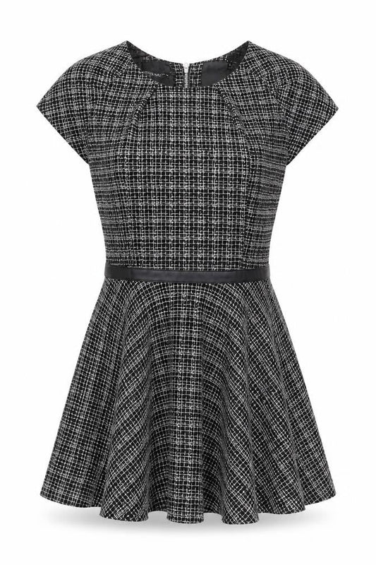 ASOS Petite Women's Black Check Dress, Size 10, Cap Sleeve
