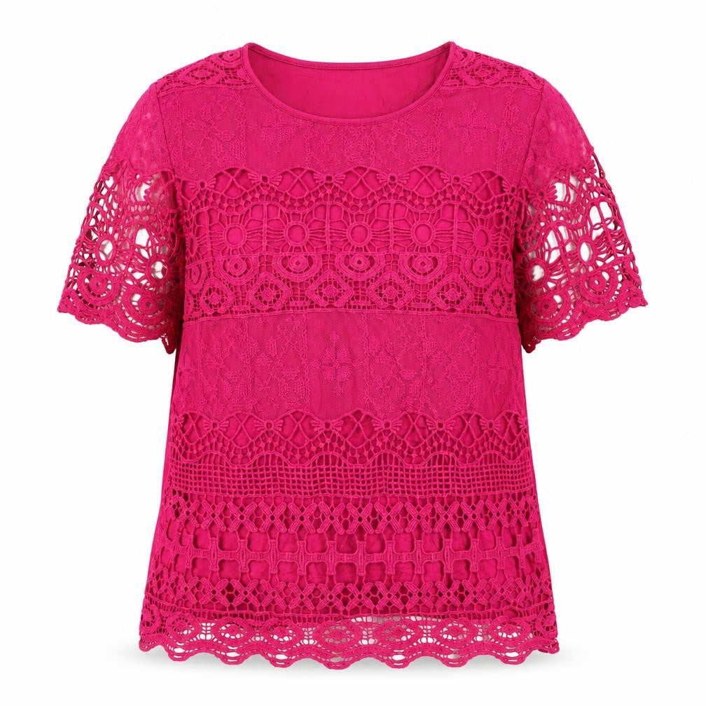 Isle Women's Pink Lace Blouse S Crochet Accent