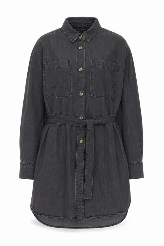 ASOS Women Grey Shirt Dress Size 6 Belted Collared