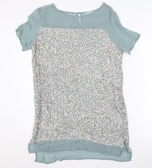 Next Women's Green Sequin Tunic UK 12 Short Sleeve