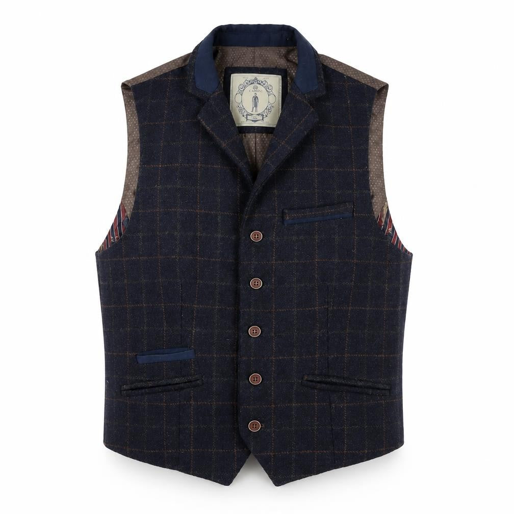 Cavani Men's Blue Check Suit Waistcoat Size S