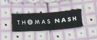 Close-up detail of Thomas Nash Men's Purple Geometric 100% Silk Tie