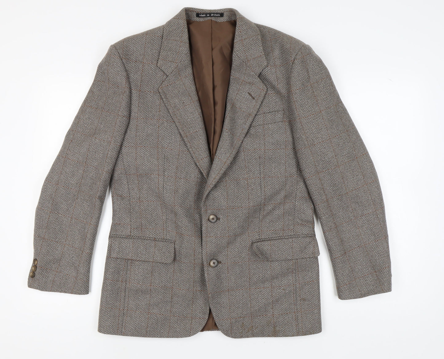 Greenwoods Men's Grey Tweed Blazer, 40R Herringbone, Vintage