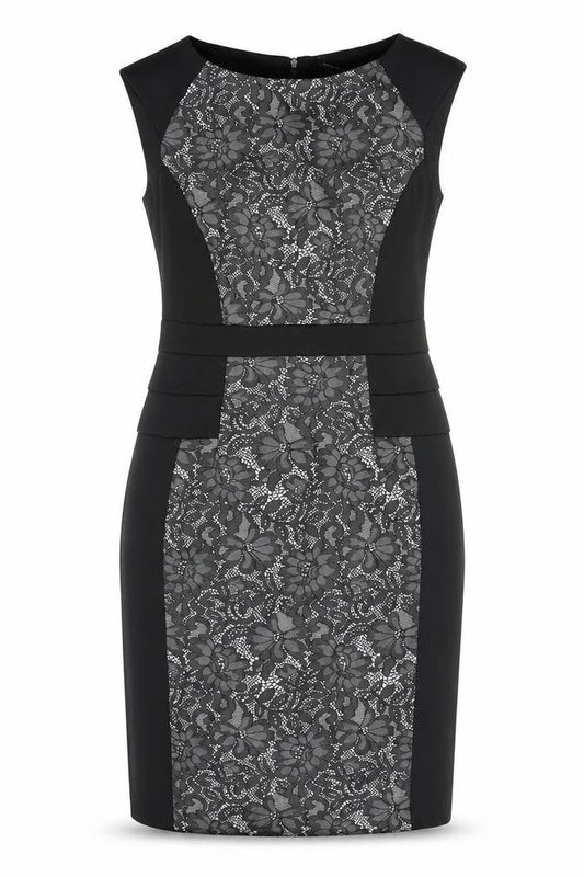 Front view of Roman Women’s Black Lace Detail Sheath Dress, size UK 10
