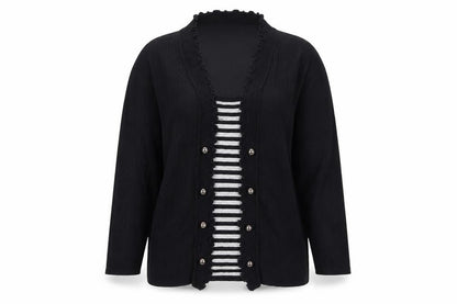 Emma Morgan Black Button-Up Striped Women's Top L