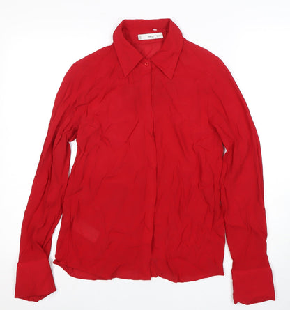 Mango Women's Red Collared Blouse Size 2 Viscose