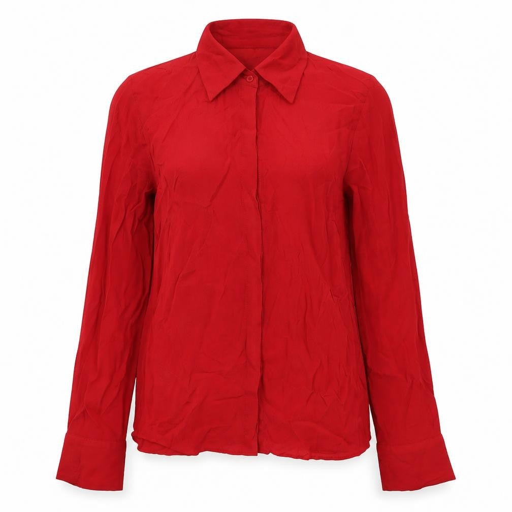 MNG Women's Red Collared Blouse Size 2 Viscose