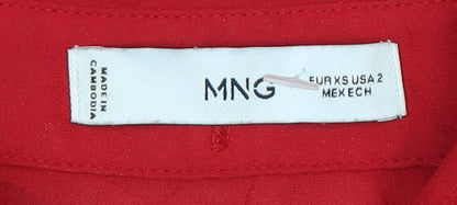 Mango Women's Red Collared Blouse Size 2 Viscose