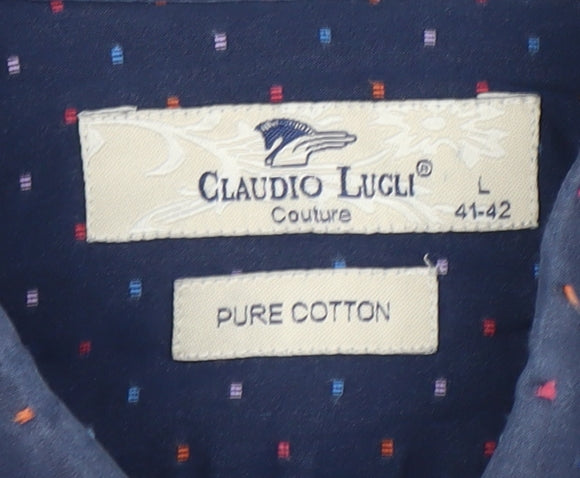 Claudio Lugli Men's Blue Long Sleeve Cotton Dress Shirt L