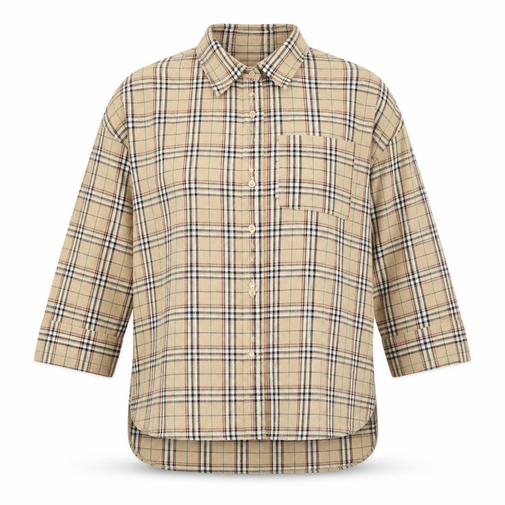 Boohoo Women's Beige Plaid Button-Up Shirt Size 12