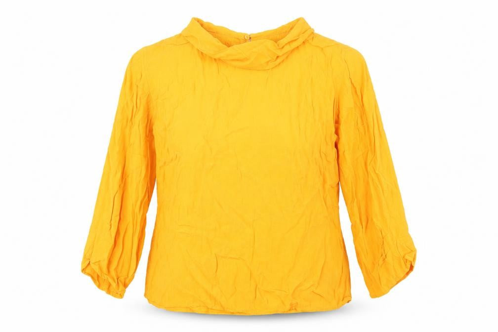 Zara Basic Women's Yellow 3/4 Sleeve Cowl Neck Blouse