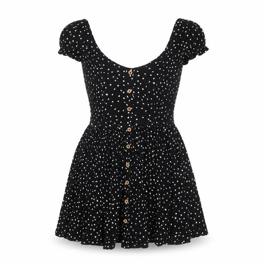 Brave Soul Women's Black Polka Dot Short Dress