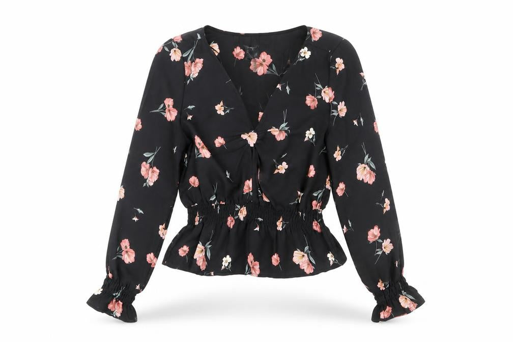 H&M Women’s Black Floral Wrap Blouse - Size 8