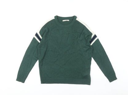Pull&Bear Women's Green Striped Jumper Size S